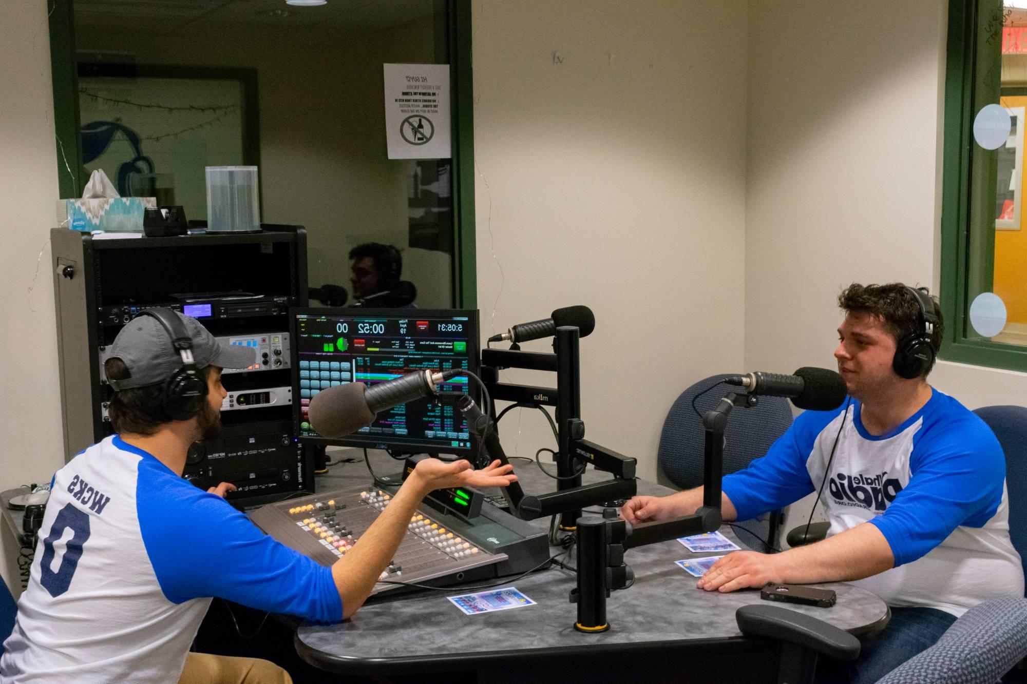 Two Students talking in a Radio Studio